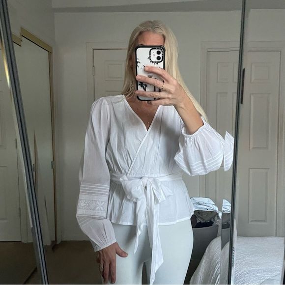 Cleobella White Cotton Embroidered Peplum Top Small - Picture 4 of 7